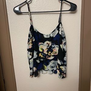 Macy’s black crop top, tank, black floral medium